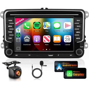 4G 64G Car Stereo for VW Passat Jetta Golf Touran Seat Golf Radio, Type-C/USB Wireless Carplay Android Auto 7" IPS Touch Screen 36EQ DSP Bluetooth 5.0 Android 15 GPS WiFi FM/RDS AHD Camera