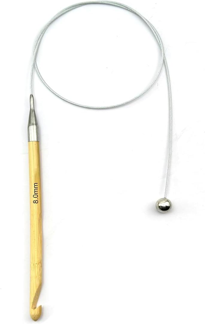 Weabetfu Bamboo Tunisian Crochet Hook with Steel Cable,32-Inch Length Afghan Crochet Hooks Needles for Handmade Creative DIY and Carpet Rug Blanket Weaving Knitting Needles,8mm