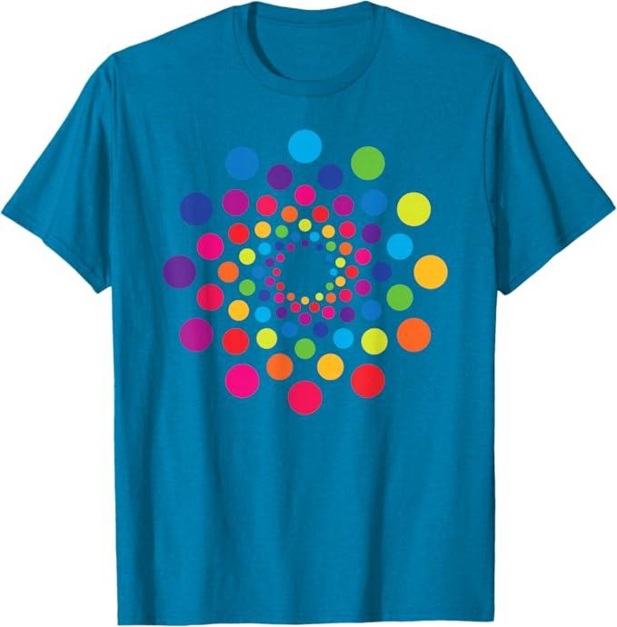 Polka Dot Spiral Dot Day Colorful Rainbow Dots Cute Art T-Shirt( M, Blue)