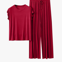 Women's 2 Piece Lounge Sets Ruched Short Sleeve Top & Wide Leg Pants Loungewear Tracksuit Sets Outfit with Pocket, Size Medium