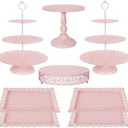Fivenl 8 Pcs Cake Stand Pink Metal Dessert Table Display Set, 3-Tier Cupcake Stand, Cake Display Tower and Cookie Tray Rack Serving Tray for Birthday Party, Weddings, Baby Shower (Pink)
