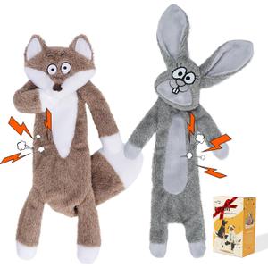 HGB No Stuffing Dog Toys for Aggressive Chewers, Squeaky Crinkle Plush Dog Toys to Keep Them Busy & Puppy Teething for Small, Medium, Large Breed, Cute Bunny & Redfox