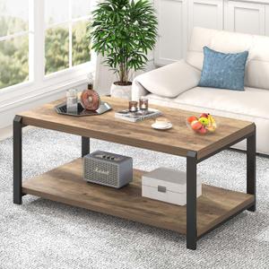 EXCEFUR Modern Coffee Table, Rustic Wood and Metal Center Table for Living Room, Industrial Rectangle Cocktail Tea Table with Storage, Oak, 42 inch