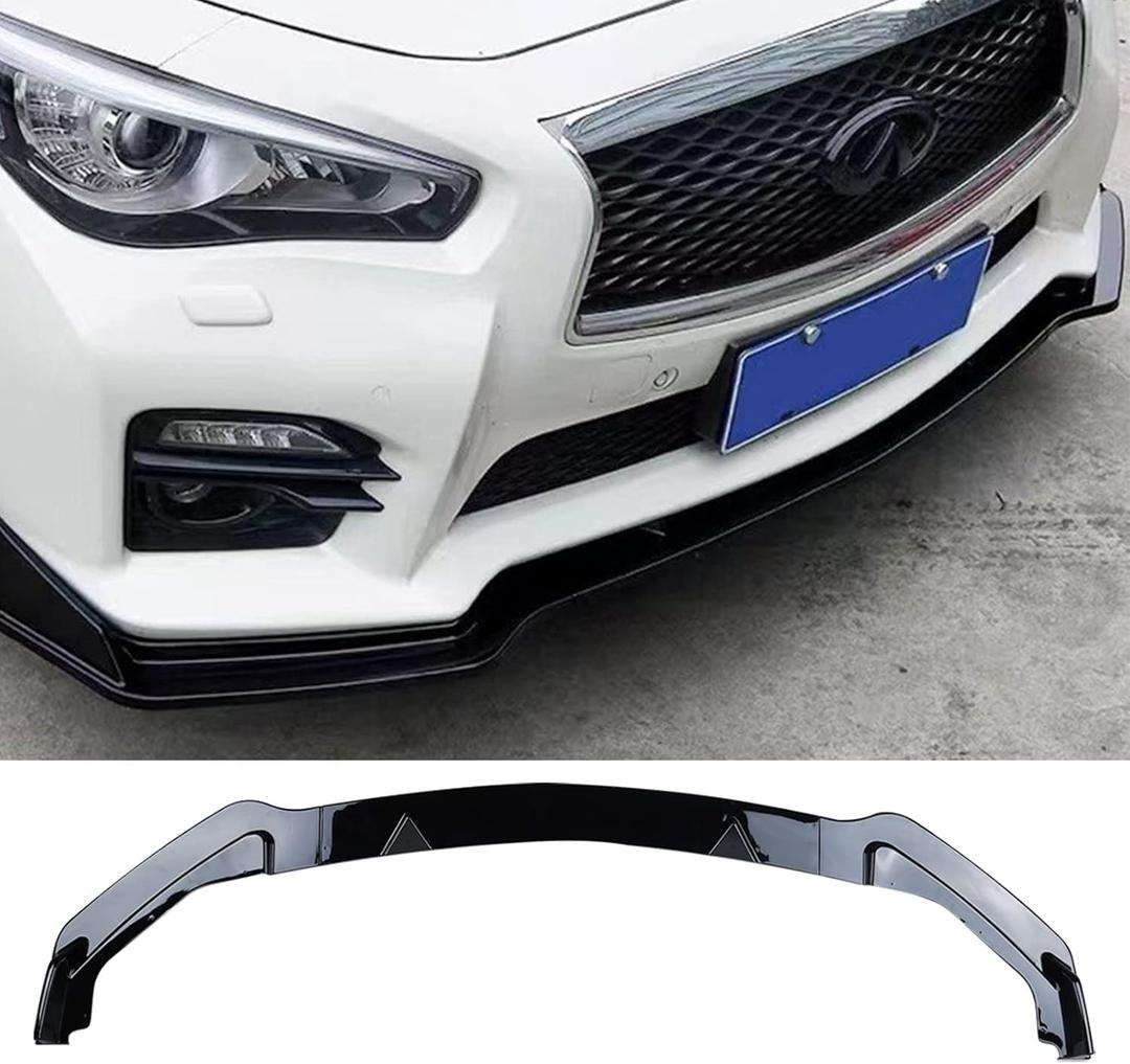 3PCS Front Bumper Lip Splitter FIT 20142017 Infiniti Q50 Base/Premium  Glossy Black, ABS Material, Easy Installation