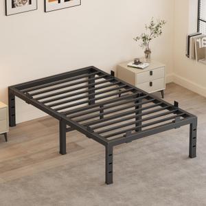14 Inch Twin Bed Frames, Heavy Duty Metal Platform 3500 lbs Capacity, No Box Spring Needed, 6 Mattress Slide Stopper, Headboard Holes, Noise-Free, Easy Assembly