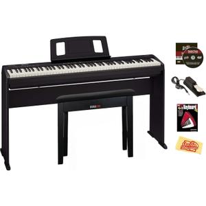 Roland FP-10 Digital Piano - Black Bundle with KSC-FP10 Stand, Bench, Sustain Pedal, Instructional Book, Online Lessons, Instructional DVD, and Austin Bazaar Polishing Cloth