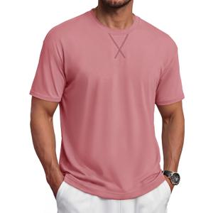 TACVASEN Men's Cotton T-Shirts Short Sleeve Crew Neck Soft Comfort Basic (Pink, S)