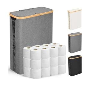 Odonata Large Toilet Paper Storage Basket with Lid, Slim Toilet Paper Organizer, Hold up to 20 Regular Rolls or 15 Mega Rolls. (Grey, 49L)