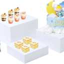 3PCS Buffet Risers,Dessert table display set, Catering supplies buffet display,Acrylic risers display stands, White Acrylic Cube Boxes Nesting Risers with Hollow Bottoms - 1 Set (6.5", 7.5", 8.5")
