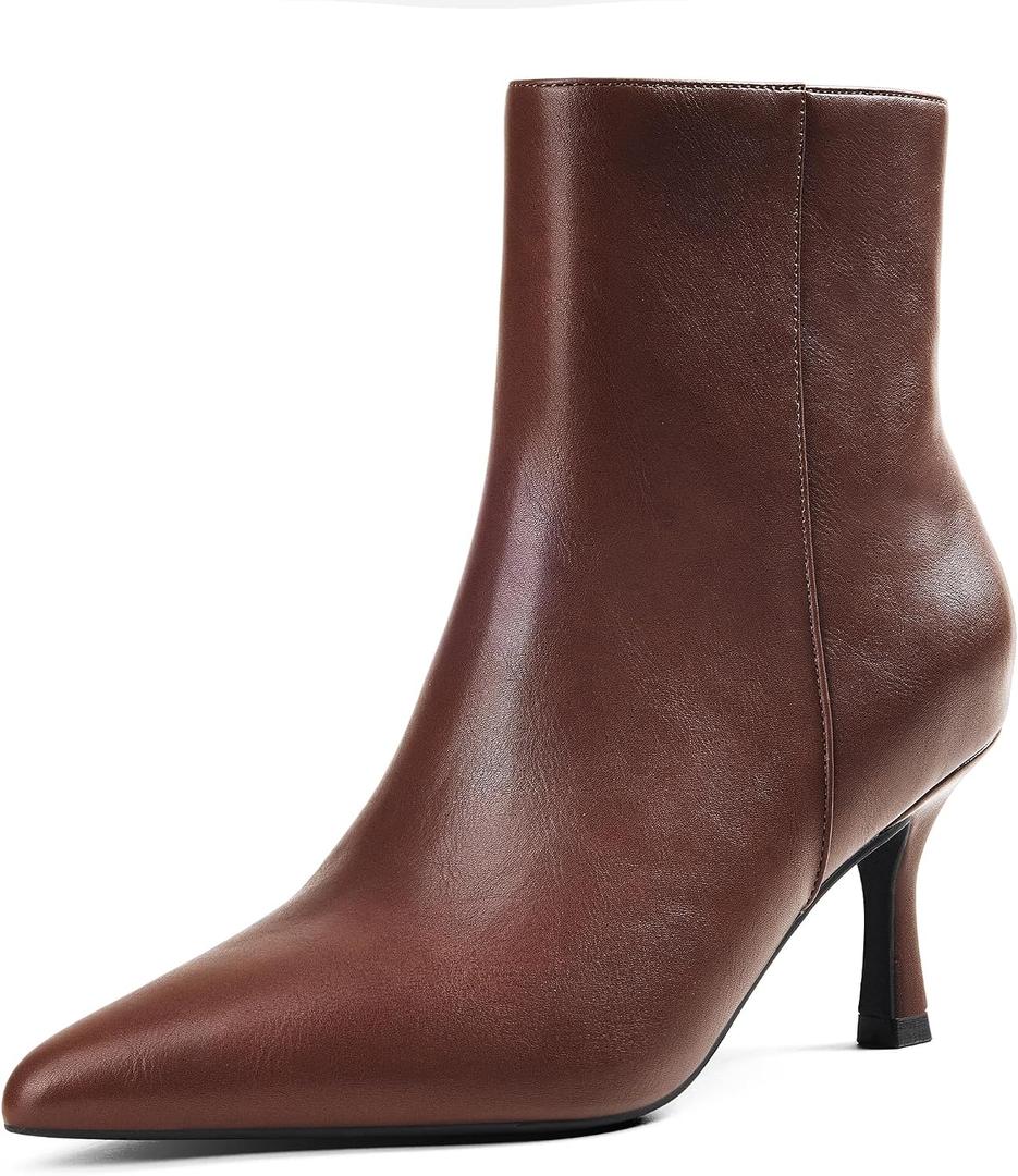 Elisabet Tang Women's Pointed Toe Booties 3 inches Heels Ankle Boots with Side Zipper Dressy Comfy Work Formal Winter Fall, Size US 8