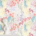 Floral Peel and Stick Wallpaper 9.8' x 15.75'' Colorful Flowers Peel and Stick Wallpaper Watercolor Abstract Wildflower Contact Paper for Bedroom Living Room Furniture Decorative
