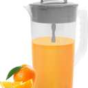 1 Pack Mixing Pitcher for Drinks, 2 Quart/ 64oz Plastic Water Pitcher with LidEasy-Mix Juice ContainerAngled Plastic Blades and Adjustable Mixer Plunger for Mix Juice, Milk,Tea, Beverage Container