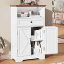 Floor Cabinet, Farmhouse Storage Cabinet with Barn Doors and Drawer, Freestanding Adjustable Shelf Organizer for Bathroom, Kitchen, Living Room White
