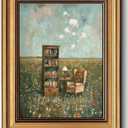 Devunaty Vintage Gold Framed Wall Art for Living Room, Whimsical Book Lover Wall Decor Aesthetic, Country Flower Field Canvas Print Painting, Rustic Farmhouse Book Pictures for Bedroom Library 12"x16" (Open-Air Library)