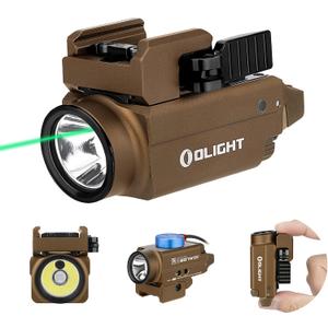 OLIGHT Baldr S 800 Lumens Compact Rail Mount Weaponlight with Green Beam and White LED Combo, Magnetic USB Rechargeable Tactical Flashlight with 1913 or GL Rail, Battery Included (Desert Tan)