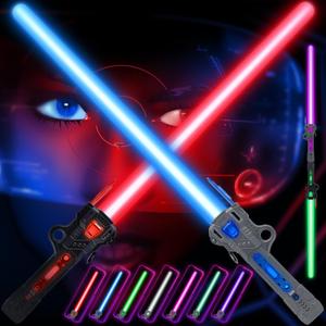 Light Up Saber for Kids, Dual Light Sword RGB 7 Colors Changeable with 3 Modes FX Sound, Expandable LED Dual Swords Set for Galaxy War Fighter Warriors (2 Pack)