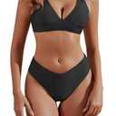 fatty tiger Womens High Cut Bikini Swimsuits 2 Piece Sexy V Neck Adjustable Criss Cross Back Push Up Bathing Suit Black XL (XL)