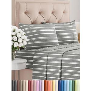 Twin XL 4 Piece Sheet Set - Comfy, Breathable & Cooling - Hotel Luxury Bedding for Women, Men, Kids & Teens - 1 Flat & 1 Fitted Sheet and 2 Pillowcases w/ Deep Pockets - Wrinkle Free - Grey Stripes