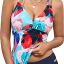 Tankini Swimsuits for Women Criss Cross Back V Neck Adjustable Straps Two Piece Bathing Suits with Bikini Bottom (Large)