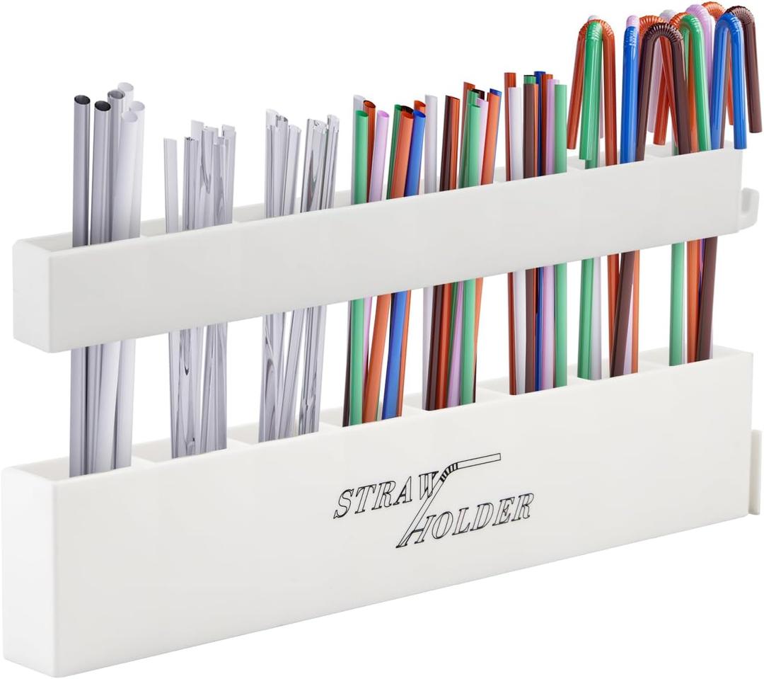 4 x Straw Holder for Cabinet Reusable Straw Organizer for Cupboard Tumbler Straw Storage Container for Counter Straw Dispenser for Kitchen Counters and Cupboards