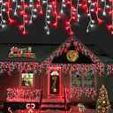 YEGUO 66ft 800 LED Red and White Icicle Lights Outdoor Waterproof, 160 Drops Icicle String Lights Connectable, 8 Modes Icicle Christmas Lights with Memory Timer