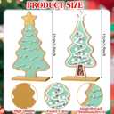 Syhood 3 Pcs Pastel Christmas Candy Tree Decor Christmas Tabletop Decorations Wooden Village Standing Gingerbread Sign with Base for Xmas Home Table Centerpiece Mantel Shelf Office Decor