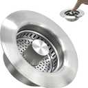3 in 1 Kitchen Sink Drain Strainer & Pop-Up Sink Stopper - 304 Stainless Steel Upgraded Anti-Clogging Basket with Fast Drainage, Odor Prevention - Fits US Standard 3-1/2" Sink Drain Plug, 1 Pack