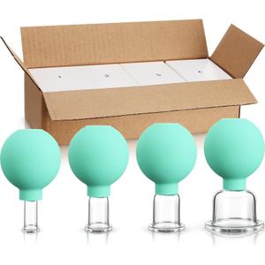 BBTO 4 Pieces Glass Cupping Set Glass Silicone Cupping Cups Massage Vacuum Suction Cupping Cups for Body Face Leg Arm Back Shoulder Muscle and Joint Pain (Mint Green)