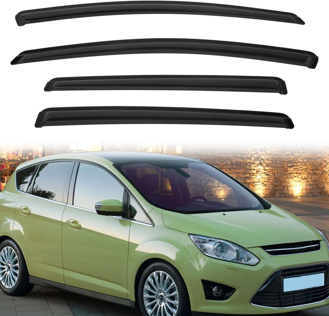 Rain Guards Compatible with 2013-2018 Ford C-Max Tape-On Side Window Visor Wind Deflector Vent Visors Car Accessories 4pcs