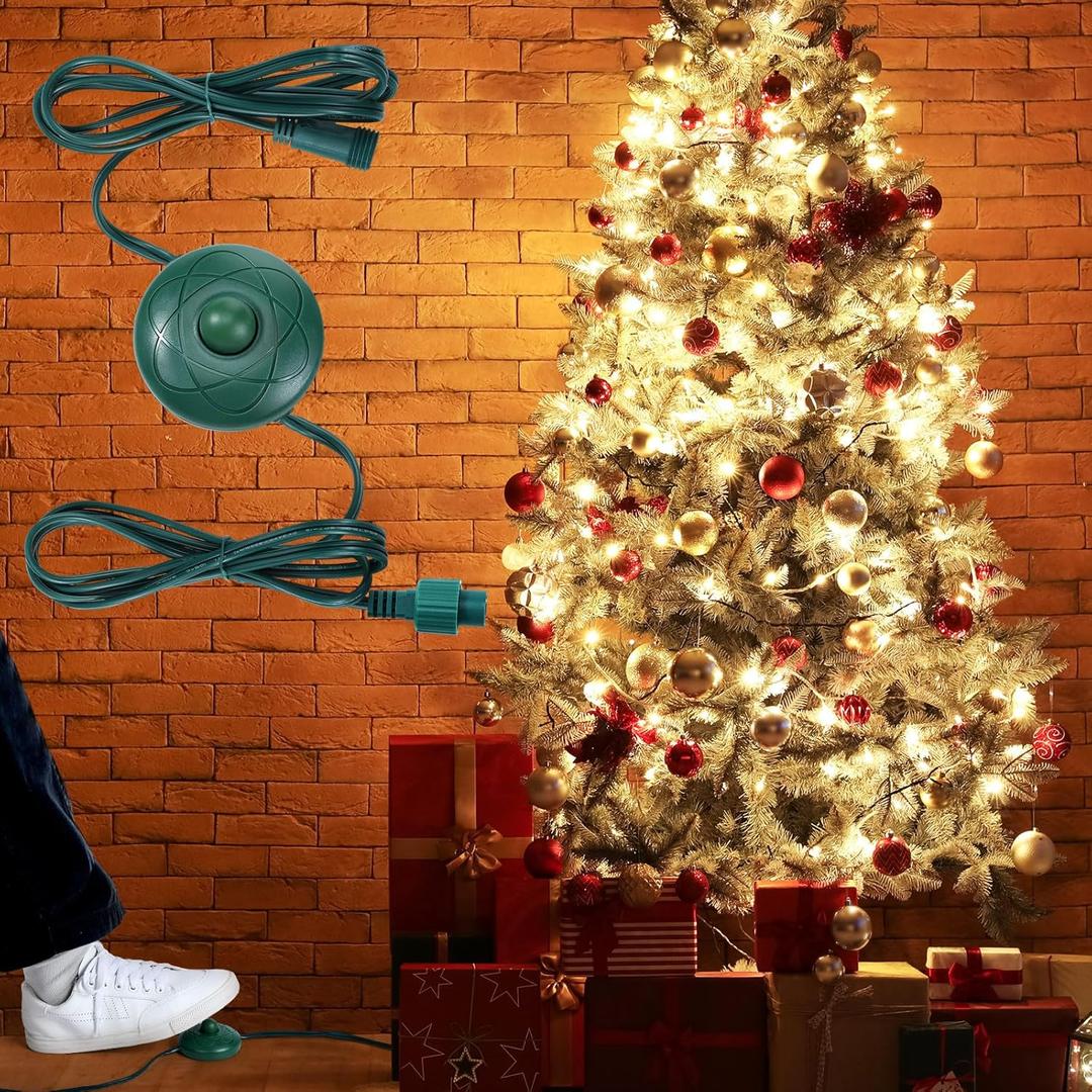 Flutesan Extension Cord 8ft with 8 Lights Modes Foot Switch for Christmas Tree Foot Switch Extension Cord Lights Raintight Plug Compatible Replacement for LED String Light Christmas Tree(1,5/8inch)