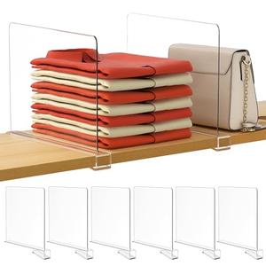 HBlife 12 Inches Tall [Extra Tall Version] Clear Shelf Dividers, 6 Pack Purse Organizer for Closet Perfect for Sweater, Shirts, Handbags, Acrylic Adjustable Bookshelf for Organization