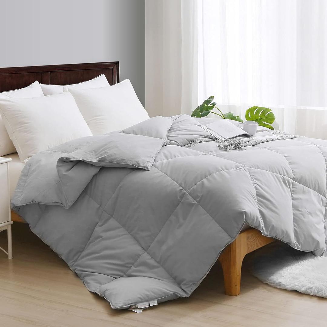 APSMILE King Size Feather Down Fiber Comforter - Ultra Soft All Seasons Grey Organic Cotton Feather Down Fiber Duvet Insert Medium Warm Quilted Bed Comforter with Corner Tabs (106x90, Cloud Grey)