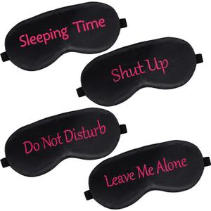 Geyoga 4 Pieces Funny Eye Mask for Sleep Soft Satin Blocking Blindfold with Adjustable Strap Silk Eye Cover Out Lights for Women Men Travel, Nap, Meditation (Black with Red Words,Classic Style) (1 Count (Pack of 4))
