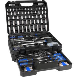 Prostormer Mechanics Tool Set with Drawer Box, 279-Piece SAE and Metric Mechanic Tool Kit with Wrenches & Sockets, General Tool Kit for Car, Motorcycle, Home Repair (Blue)