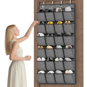 homyfort Over the Door Shoe Organizer, Hanging Shoe Rack Storage Holder with 24 Large Pockets for Closet Door, Men Women Kids Shoes, Cruise, Linen Like Black