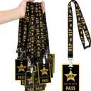 PerKoop 36 Sets VIP Lanyards with PVC Pass Cards Black Breakaway Badge Lanyards for Backstage Music Concert TV Movie Night Award Sport Event Birthday VIP Party Decorations
