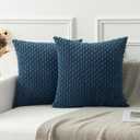 Kevin Textile Euro Sham Pillow Covers 28x28 Inch 2 Packs Soft Boho Striped Corduroy Decorative Throw Pillows for Living Room Couch Bed Sofa Rustic Farmhouse Home Decor 71x71cm Blue