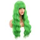 BERON Green Long Wigs Curly Wavy Women Wigs with Bangs Light Color Heat Resistant Synthetic Wigs for Cosplay or Daily Wigs Wig Cap Included