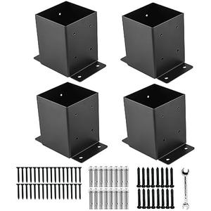 YVHFWOY 4x4 Post Base, Post Brackets(Inner Size 3.6"x3.6")，Black Powder Coated Heavy Thick Steel Fence Post Anchor for Deck Porch Handrail Railing Fence Plate Pergola Suppor(4 PCS)