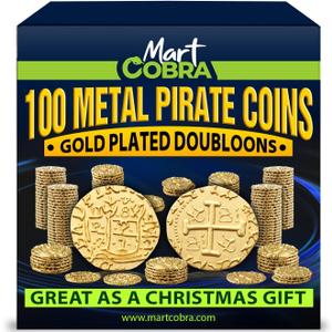 Pirate Coins Metal Gold Coins for Kids - 100 Pieces - St Patrick St Patty Day Leprechaun Fantasy Board Game Toy Doubloons Loot Tokens Monedas De Oro Pirate Props Chest Poker Set Bulk Money Medallion