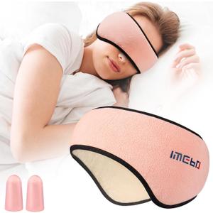 Plush Sleep Mask - Adjustable Headband, 2 in 1 Eye & Ear Mask for Men & Women, Soft Eye Cover for Side Sleepers (Pink)