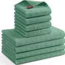 Mordimy 100% Cotton Terrycloth Kitchen Towels and Dishcloths Sets, Soft and Absorbent Checkered Dish Towels, Quick Drying Dish Rags for Washing Dishes, 4 Pack 16" x 26" & 4 Pack 12" x 12", Grass Green