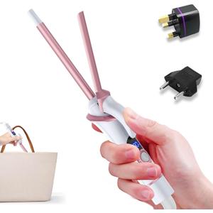 Mini Curling Iron for Short Hair Dual Voltage with European UK Plug Adapter 3/4 Inch Travel Size Small Barrel Curling Iron to Beachy Waves Curls with 30S Fast Heating, 5 Temps for Global