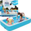 Blue Inflatable Swimming Pool (120" x 72.8" x 23.6") Built-in Air Pump Inflatable Kiddie Pool, Family Pools for Kids and Adults - Self Inflating Backyard Blow Up Pool for Toddlers & Babies (Large)