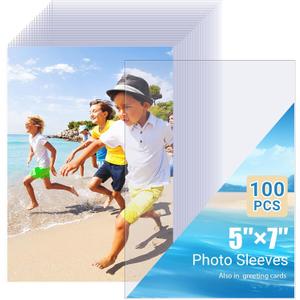 5x7 Soft Sheet Protectors 100 Pack, Clear Top Loading Photo Sleeves, No Holes Photo Protectors, Acid-Free Plastic Photocard Sleeve, Archival Safe & Waterproof