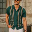 PJ PAUL JONES Mens Polo Shirts Vintage Striped Button Down Knitted Golf Shirts (Green, S)