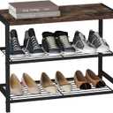 HOMEFORT 3-Tier Shoe Rack, Shoe Storage Shelf, Industrial Shoe Tower, Narrow Shoe Organizer for Closet Entryway, Small Shoe Rack Table with Durable Metal Shelves, Rustic Brown