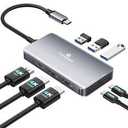 USB C Docking Station Dual Monitor, Laptop Docking Station 3 Monitor, USB C Hub Dual 4K@60Hz HDMI Display with DisplayPort Port, 5Gbps USB-A/C Data Port, 100W PD, for HP/Dell/Lenovo/Laptop