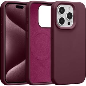 Magnetic for iPhone 15 Pro Case 6.1", Premium Liquid Silicone Case,[Compatible with Magsafe][Soft Anti-Scratch Microfiber Lining],Slim Thin Shockproof Phone Cover-Plum