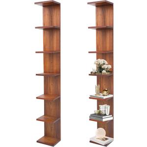 7 Tier Wall Shelf Unit,Vertical Column Floating Storage Home Decor Organizer,Walnut Lack Wall Shelf for Bedroom,Living Room,Office Decor(2 Pack)